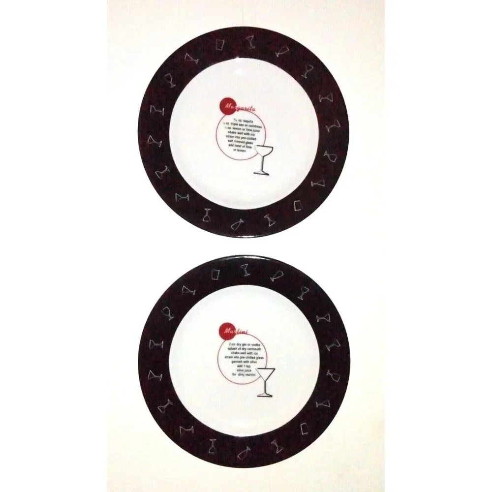 Pottery Barn Retro Bar Drink Recipes Salad Plates Lot of 2